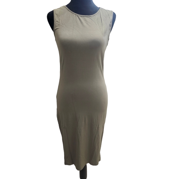 NWT Classic Slim Fit Scoop Neck Sleeveless Bodycon Midi Dress Khaki XL - Picture 1 of 8